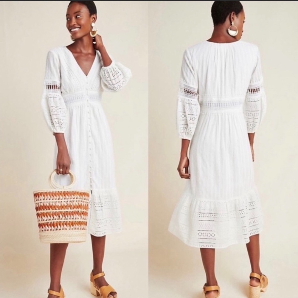 NWT Anthropologie Ebba Eyelet Midi dress size 6